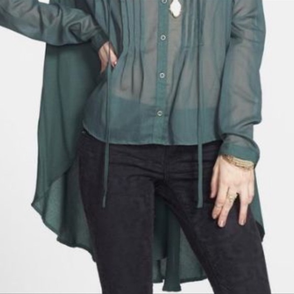 🆕Free People High Low Tunic Green Blouse Small - Picture 3 of 10